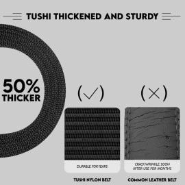 TUSHI Quick Release Tactical Belt for Men, Military Style Nylon Web Hiking Belt with Heavy Duty Seatbelt Buckle, Black, Free Size