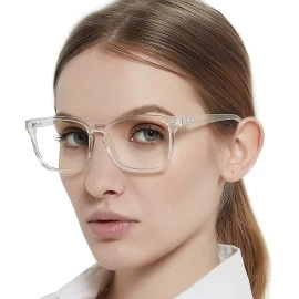 CREEK Blue Light Blocking Glasses Computer Reading/Gaming/TV/Phones Glasses for Women Men Anti Eyestrain & UV Glare with Testing Kit and Lens Cleaner TRANSPARENT Free, One Size