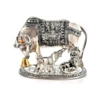 LABHCART Handcrafted Brass Golden Kamdhenu Cow with Calf, Vastu Gau MATA Idol, Spiritual Vastu Nandi Pooja Figurine Sculpture, Kamdhenu Cow & Calf Idol for Home and Office