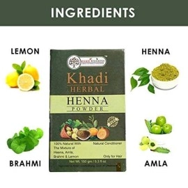 Khadi Rishikesh Ayurvedic Henna Powder ()- 100% Pure With Amla & Lemon, Natural Conditioner & Anti-Dandruff , Repairs Damaged Hair, UNISEX -CHEMICAL FREE -150GM WITH HAIR COLOURING BRUSH FREE