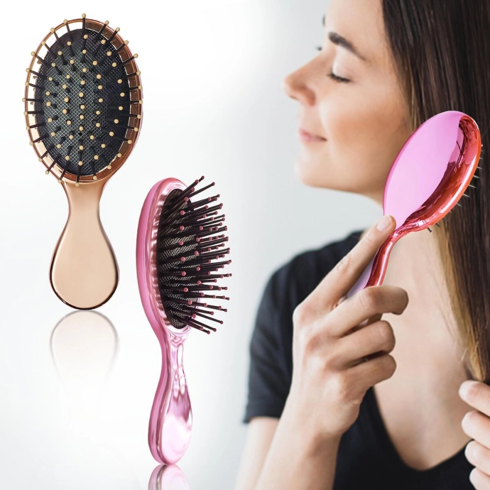 Sanas Small Hair Brush 3Pcs Metal Hairbrush Travel Hairbrush For Women Trendy Gifts For Teen Girls Fancy Hair Brush No Pull Hair Brush Untangling Hair Brush Hair Brushes For Women Metallic Brush 3Pcs