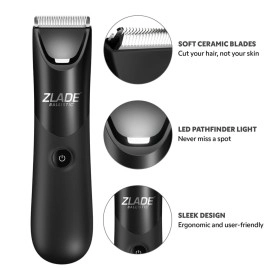 ZLADE Men\'s Ballistic LITE Manscaping Body Trimmer For Beard, Pubic Hair Grooming Private Part Shaving Waterproof, Cordless AAA Battery Powered Smart Travel Lock - 3 Second Long Press Button to Start