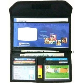 CAMPIO Plastic Book Holder Travel Organizer, Card Holder, Vehicle Documents Holder With Multi Pocket Expanding Zip Pouch (Black)