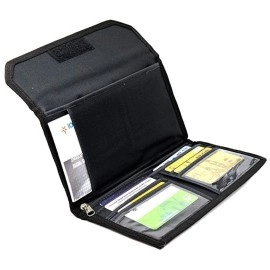 CAMPIO Plastic Book Holder Travel Organizer, Card Holder, Vehicle Documents Holder With Multi Pocket Expanding Zip Pouch (Black)