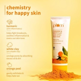 Plum Turmeric & White Clay Acne Action Face Wash | Fights Acne & Controls Excess Oil | With Turmeric & Orange Peel | Non-Drying, Clay-Based, Sulphate Free Face Wash | 100% Vegan | 100ml