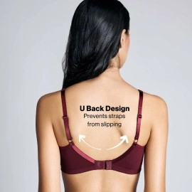 NYKD Encircled with Love Everyday Cotton Bra for Women Non Padded, Wirefree, Full Coverage - Side Support Shaper - Bra, NYB169, WINDSOR WINE, 38DD, 1N