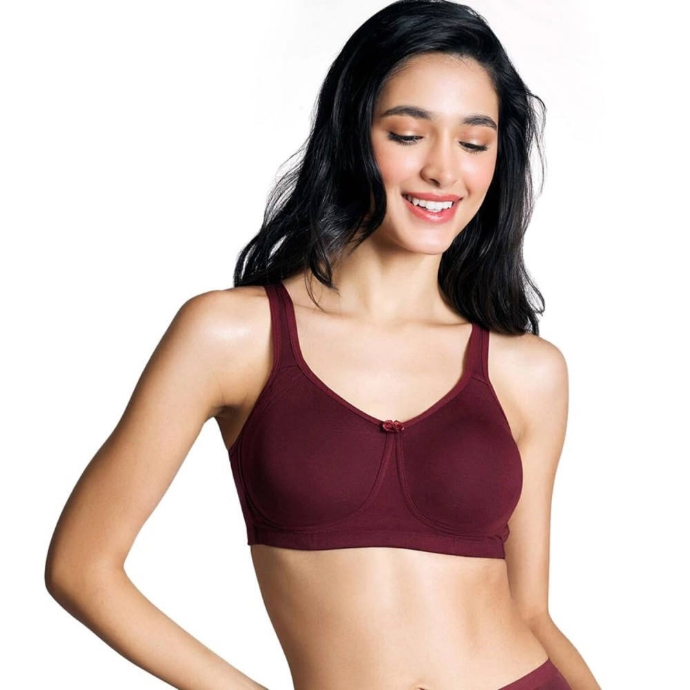 NYKD Encircled with Love Everyday Cotton Bra for Women Non Padded, Wirefree, Full Coverage - Side Support Shaper - Bra, NYB169, WINDSOR WINE, 38B, 1N