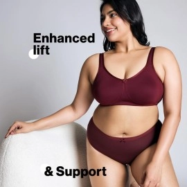 NYKD Encircled with Love Everyday Cotton Bra for Women Non Padded, Wirefree, Full Coverage - Side Support Shaper - Bra, NYB169, WINDSOR WINE, 38B, 1N