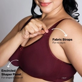 NYKD Encircled with Love Everyday Cotton Bra for Women Non Padded, Wirefree, Full Coverage - Side Support Shaper - Bra, NYB169, WINDSOR WINE, 38B, 1N