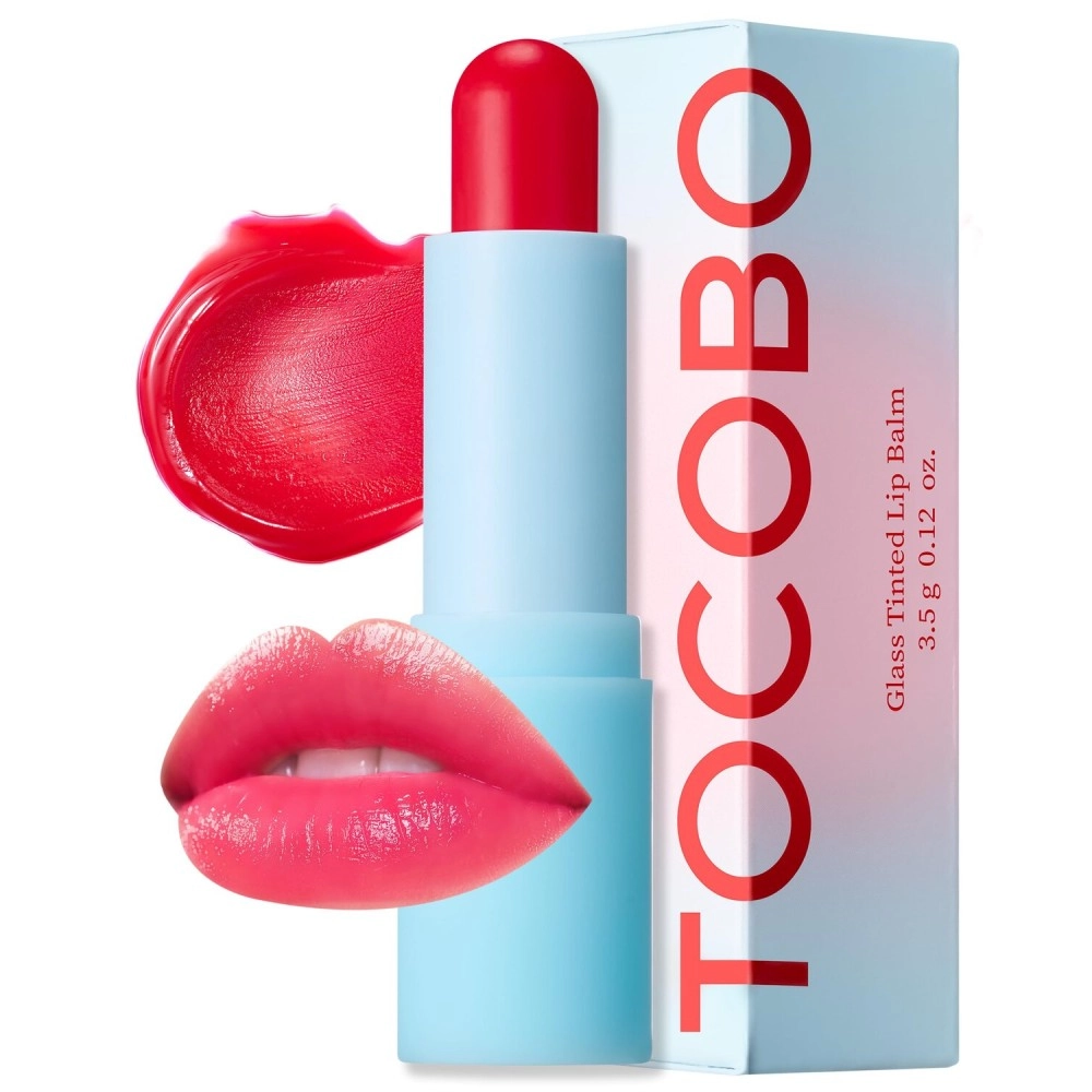 TOCOBO Glass Tinted Lip Balm 011 Flush Cherry 0.67 oz / 19g | Glow Moisturizing Vegan Lip Balm & Vivid Tinted Transparent Color