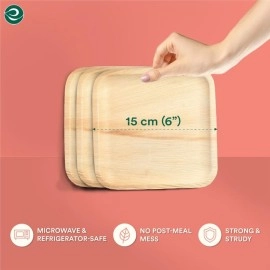 ECO SOUL [6 inch, 50-Pack Areca Palm Leaf Square Plates Disposable Eco-Friendly Biodegradable Like Bamboo Wood Plates Party, Wedding, Event Plates (15 cm)