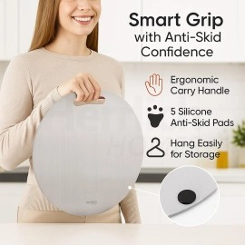 Herrlich Homes Round Stainless Steel Chopping Board for Kitchen | Free 2 Steel Straw | for Cutting Vegetables, Meat, Fish, Fruits | Unbreakable & Durable | Large | 30.5 cm Diameter