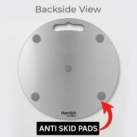 Herrlich Homes Round Stainless Steel Chopping Board for Kitchen | Free 2 Steel Straw | for Cutting Vegetables, Meat, Fish, Fruits | Unbreakable & Durable | Large | 30.5 cm Diameter