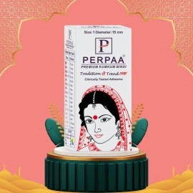 PERPAA Kumkum Velvet Round Bindi Box of 15 Flaps for Ladies Women Forehead Bindi (Stick On) (Size 1 , Diameter 15mm, Red)