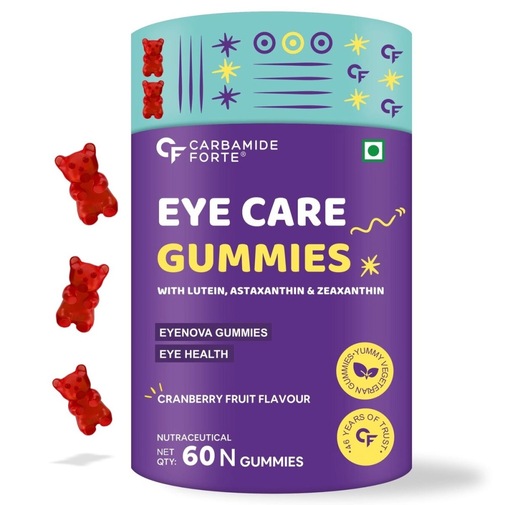 Carbamide Forte Eye Gummies - Lutein and Zeaxanthin Eye Supplements with Astaxanthin, Veg DHA and Vitamin C for Vision Support & Eye Health - Cranberry Flavour - 60 Veg Gummies