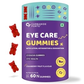Carbamide Forte Eye Gummies - Lutein and Zeaxanthin Eye Supplements with Astaxanthin, Veg DHA and Vitamin C for Vision Support & Eye Health - Cranberry Flavour - 60 Veg Gummies