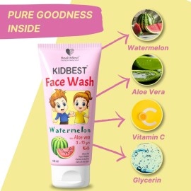 HealthBest Kidbest Facewash For Kids Normal Sensitive And Dry Skin Tear Paraben SLS Free Watermelon Flavor 100ml