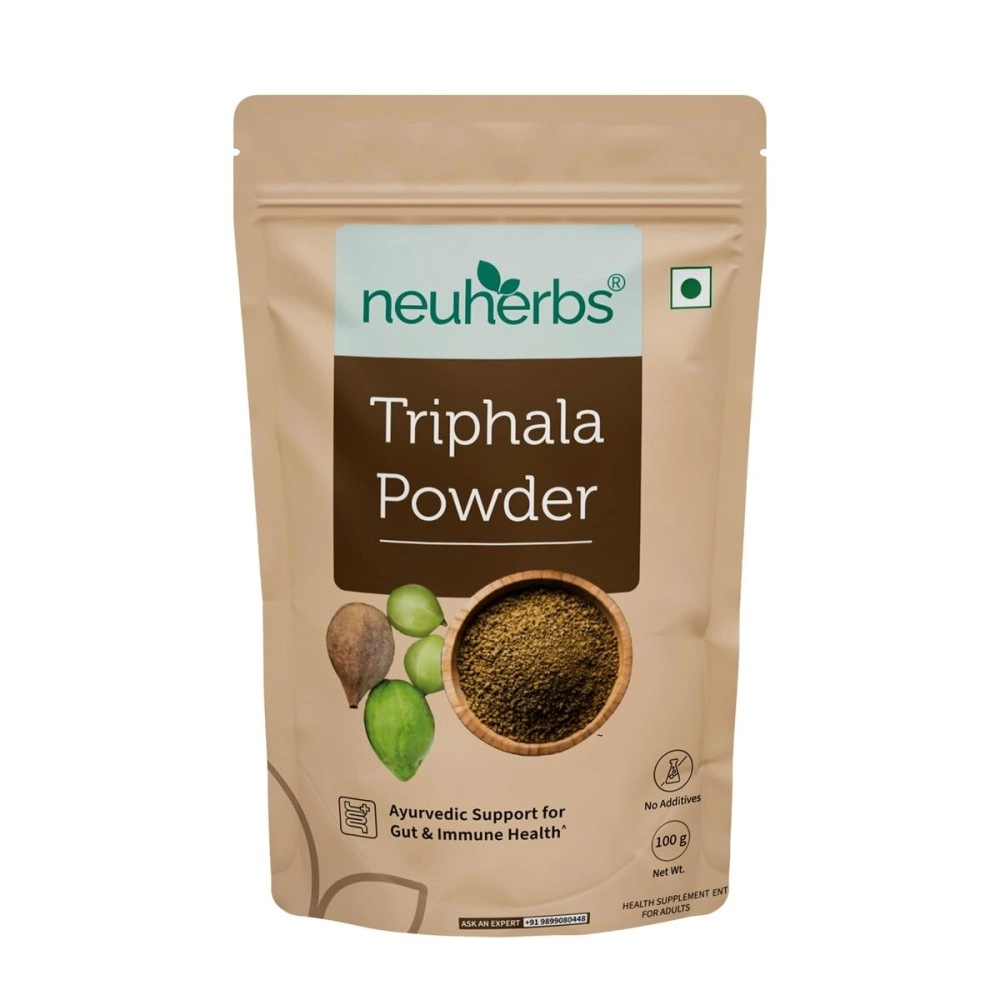 Neuherbs Organic Triphala Powder | Ayurvedic Support For Gut, Immune & Intestinal Health | Helps Relieve Constipation | Herbal Supplement | Quick Acidity & Gas Relief | Certified Organic - 100g