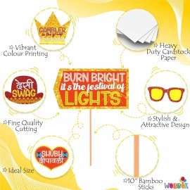 WOBBOX Diwali Decoration Happy Diwali Photo Booth Party Props, Yellow & Orange Colour, Diwali Decoration Item, Diwali Dcor Items (29 Pcs)
