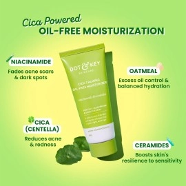 DOT & KEY Cica + Niacinamide Oil Free Moisturizer For Acne Prone Skin Oil Free & Lightweight Fades Dark Spots & Blemishes, Soothes Redness Acne Cream For Oily Acne Prone & Sensitive Skin 50Gm