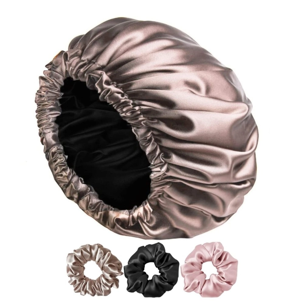 Candibellas Satin Silk Bonnet for Hair with 3 Satin Scrunchies, Satin Bonnet for Curly Hair, Reversible Silk Hair Cap for Sleeping, Adjustable Satin Hair Bonnet, Satin Hair Wrap