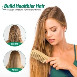 Go Well Kacchi Neem Comb, Wooden Comb | Hair Growth, Hairfall, Dandruff Control | Hair Straightening, Frizz Control | Comb for Men, Women | Treated with Oil (All Combo)