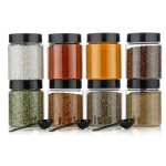 HAPPI Multipurpose Unbreakable Plastic Transparent Storage Containers For Kitchen Airtight Masala Box Dabba Spice, Cereal, Dry Fruits Spice Box 250 Ml Round With Spoons (Set Of 8 Pcs), Black