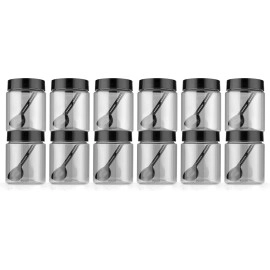 HAPPI Multipurpose Unbreakable Plastic Transparent Storage Containers For Kitchen Airtight Masala Box Dabba Spice, Cereal, Dry Fruits Spice Box 250 Ml Round With Spoons (Set Of 8 Pcs), Black