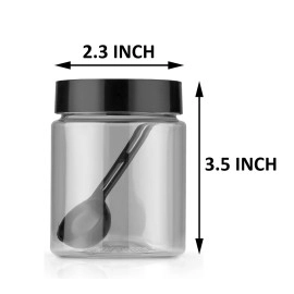 HAPPI Multipurpose Unbreakable Plastic Transparent Storage Containers For Kitchen Airtight Masala Box Dabba Spice, Cereal, Dry Fruits Spice Box 250 Ml Round With Spoons (Set Of 8 Pcs), Black