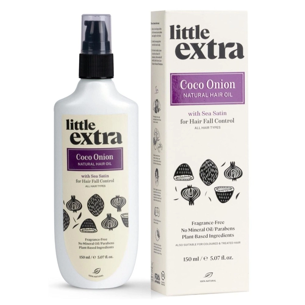 little extra Coco Onion Natural Hair Oil For Hair Fall Control, Growth & Strong Hair, Vegan With Coconut & Onion Oil, No Mineral Oil & Paraben, 150 Ml, Pack of 1