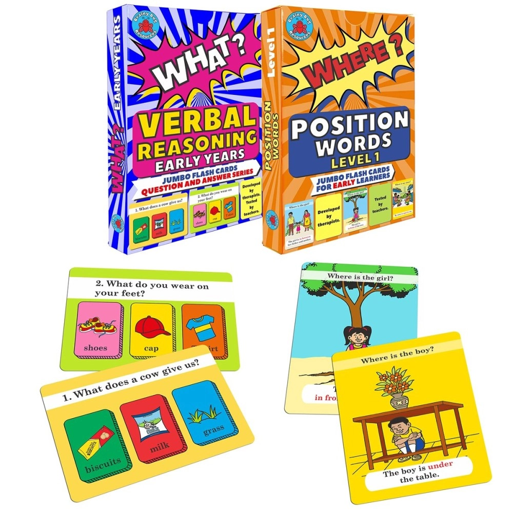 Brainy Bug Resources 30 Answer \'What?\' & \'Where?\' Questions Flashcards | Verbal Reasoning & Prepositions | English for Kids | Preschool Resources | Kids with Special Needs
