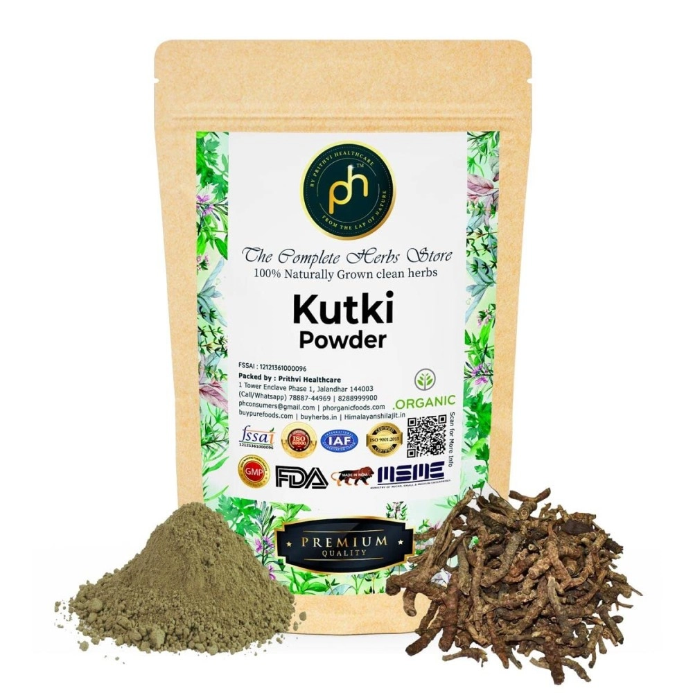 PHs Organic Kutki Powder 50g ISO GMP FDA Organic Certified | , Picroriza Kurroa, Hellabore, Katukarogani Root Best for Liver Support & Detox (Pack of 1)