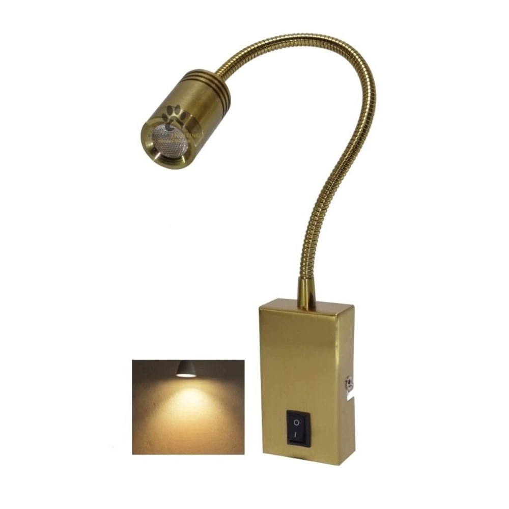 Mufasa 3 Watts Golden Finish LED Bedside Wall Light Surface Mounted Spotlight Reading Light Night Lamp Long Arm 28Cm Gooseneck (Pack of 1) (Warm White), 3W LUMINAIRES
