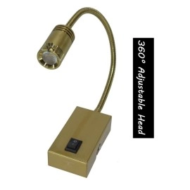 Mufasa 3 Watts Golden Finish LED Bedside Wall Light Surface Mounted Spotlight Reading Light Night Lamp Long Arm 28Cm Gooseneck (Pack of 1) (Warm White), 3W LUMINAIRES