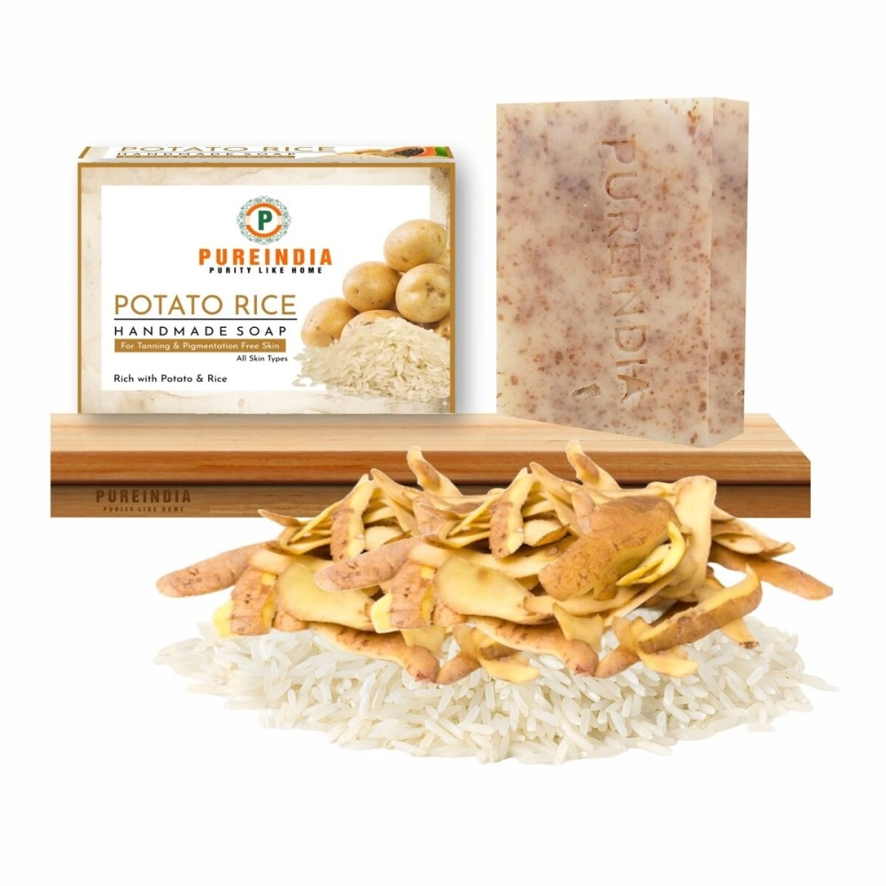 PureIndia Potato Rice Soap for Natural Skin Whitening and Pigmentation, Minimizes Open Pores, Removes Impurities | The Natural Way of Skin Whitening 100-gm Pack of -1