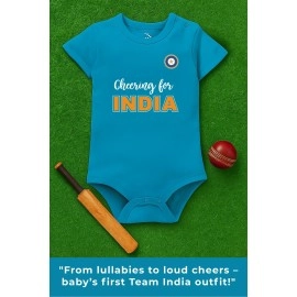 Zeezeezoo Cheering For Team India Cricket Baby Romper Bodysuit 100% Cotton, Blue, 6-12 M