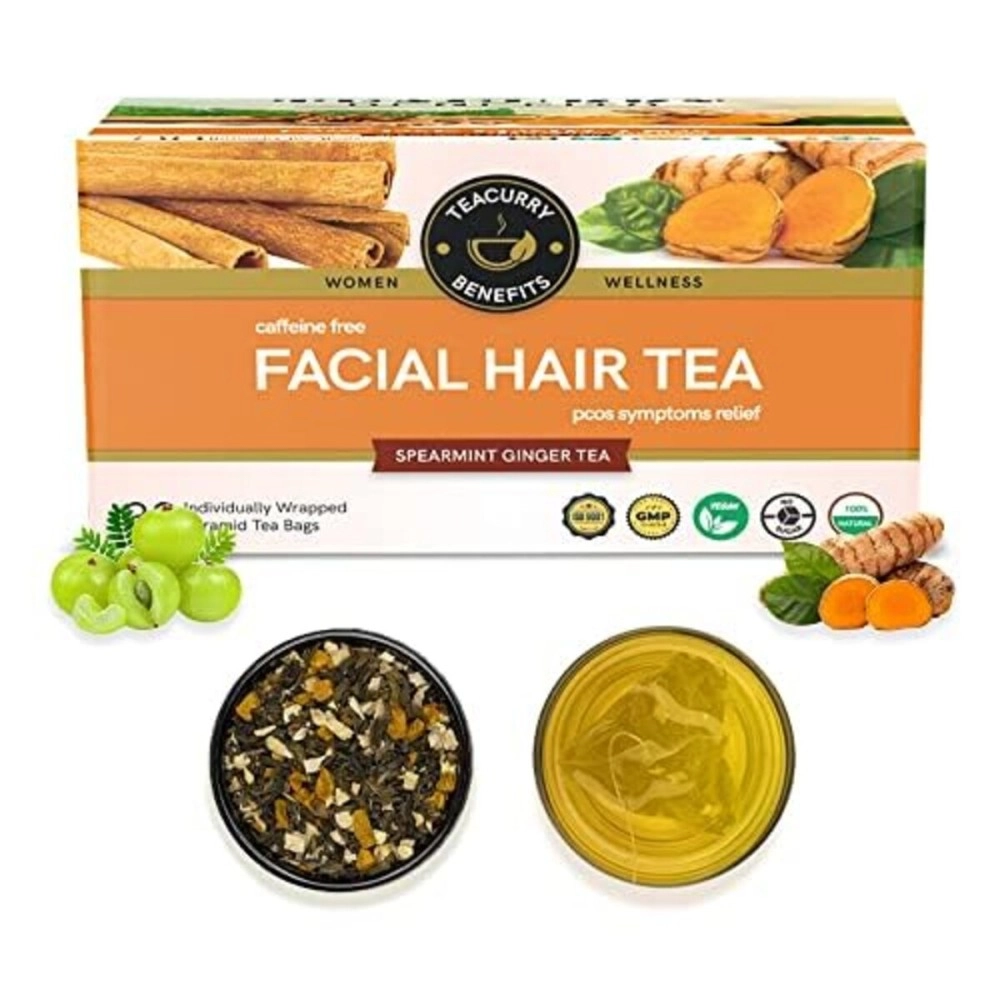TEACURRY Facial Hair Tea (1 Month Pack, 30 Tea Bags) - Helps With Unwanted Hair Hair Removal And Facial Hair Removal - 100% Natural Ingredients, Herbal Tea, 60 Gram