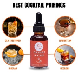Bab Louie & Co. Non Alcoholic Cocktail Bitters, Cherry, Orange, Aromatic Bitter Bar Set-1 Fl Oz each, All Natural Mixers for Whiskey, Rum, Makes 30 Drink