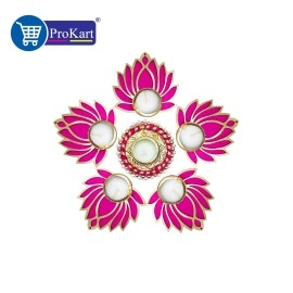 ProKart Premium Pink Lotus Wooden Chudi Diya Rangoli with Moti Beads Centre Diya | Decoration for Diwali, Dashera, Rangoli, Pooja, Decorations, Festival, Wedding Decorations (Pink, Pack of 6)