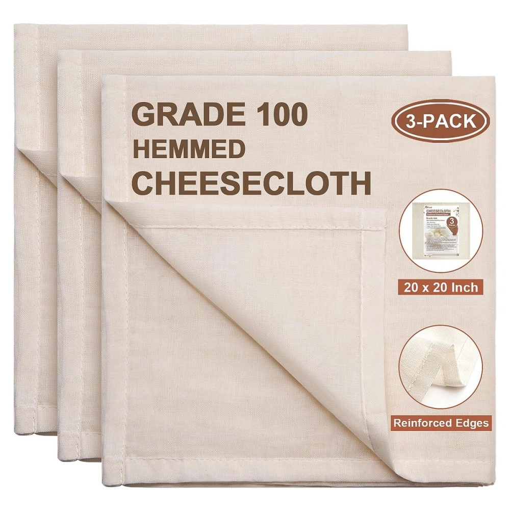 eFond 3-PACK Hemmed Cheese Cloths, 20x20Inch, Grade 100 Cheesecloth for Straining Cooking Reusable Washable, Ultra Fine Mesh Cloth Strainer, Muslin Cloth for Straining, Baking, Cheese Making, Juicing