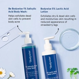 Be Bodywise 1% Salicylic Acid Bodywash 375 mL with Loofah & 5% Lactic Acid Lotion 200 mL for Women | Helps to Prevent Body Acne, Cleanses Skin & Nourishes Skin | Paraben and SLS Free