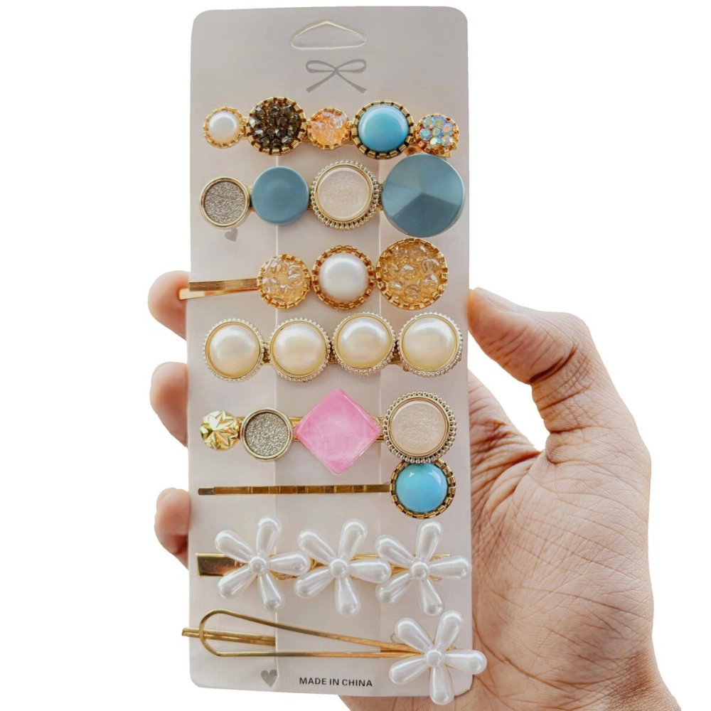 BellaStella Korean Stylish Pearl Rhinestone Hair Lock Pin Hair Clip Marble Alligator bobby pins Headdress Jewelry Hair Accessories, 1 count (Pack of 8), Metal