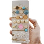 BellaStella Korean Stylish Pearl Rhinestone Hair Lock Pin Hair Clip Marble Alligator bobby pins Headdress Jewelry Hair Accessories, 1 count (Pack of 8), Metal