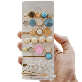 BellaStella Korean Stylish Pearl Rhinestone Hair Lock Pin Hair Clip Marble Alligator bobby pins Headdress Jewelry Hair Accessories, 1 count (Pack of 8), Metal