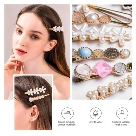 BellaStella Korean Stylish Pearl Rhinestone Hair Lock Pin Hair Clip Marble Alligator bobby pins Headdress Jewelry Hair Accessories, 1 count (Pack of 8), Metal