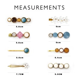 BellaStella Korean Stylish Pearl Rhinestone Hair Lock Pin Hair Clip Marble Alligator bobby pins Headdress Jewelry Hair Accessories, 1 count (Pack of 8), Metal