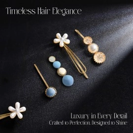 BellaStella Korean Stylish Pearl Rhinestone Hair Lock Pin Hair Clip Marble Alligator bobby pins Headdress Jewelry Hair Accessories, 1 count (Pack of 8), Metal