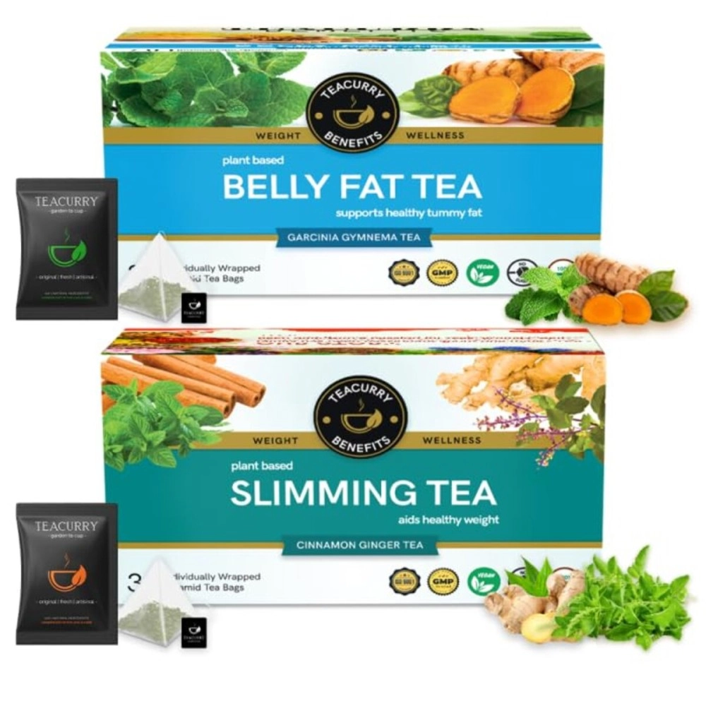 TEACURRY Belly Fat & Slimming Tea Combo (1 Month Pack, 60 Tea Bags) - Supports Flatter Tummy & Weight Management. Fenugreek Tea, 120 G