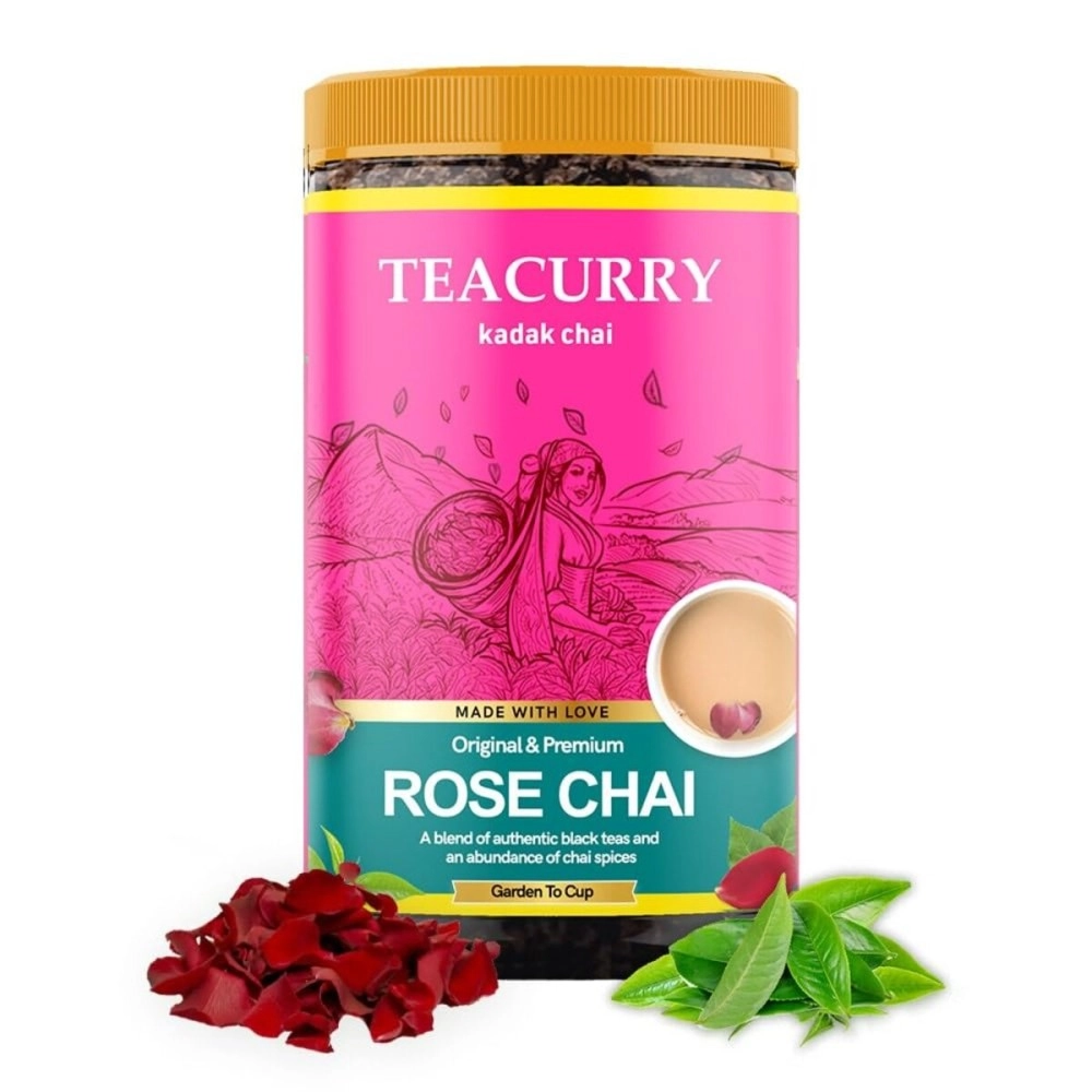 TEACURRY Rose Chai (100 Grams, 50 Cups) - Rose Chai for Immunity and Skin Glow - 100% Natural Flavoured Tea with Real Rose | Refreshing & Tasteful Rose Flavor Chai Tea