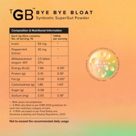 The Good Bug ByeBye Bloat SuperGut Powder for Healthy Digestion | Pre & Probiotic Supplement that helps with Bloating, Gas & Heartburn | 2.5 Billion CFU of Clinically Proven Strain | 15 Days Pack